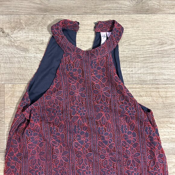 Alya Lace Overlay Dress with floral print - Red and Black - Small - Picture 2 of 4